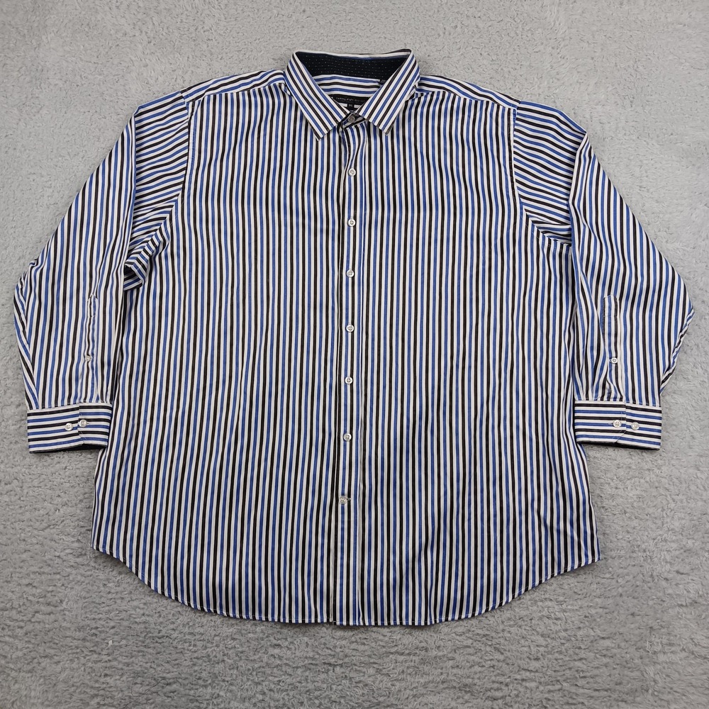 Twenty Eight Degrees Button Down Shirt Mens 3XL Blue Black Striped Long Sleeve